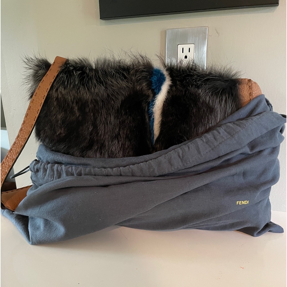 FENDI brown with white blue fur leather handbag